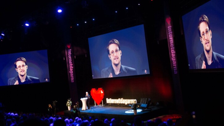 Edward Snowden på storskärm på Internetdagarna 2016